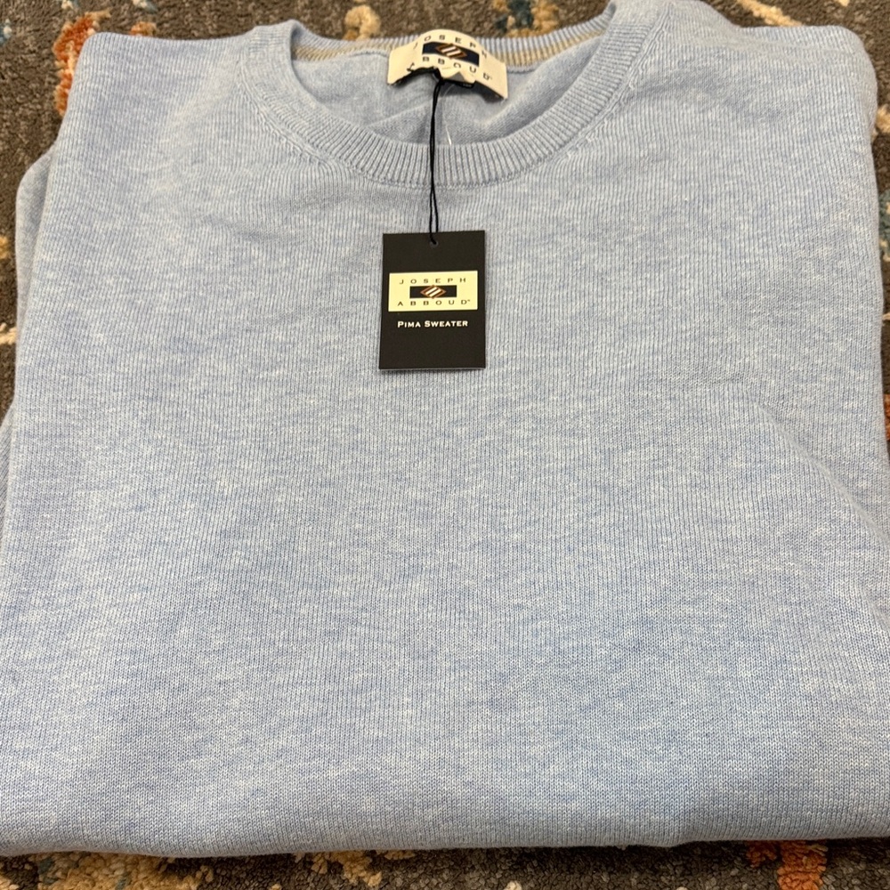 NWT Joseph Abboud Men’s Crew‎ Neck Sweater Light Blue 100% Prima Cotton